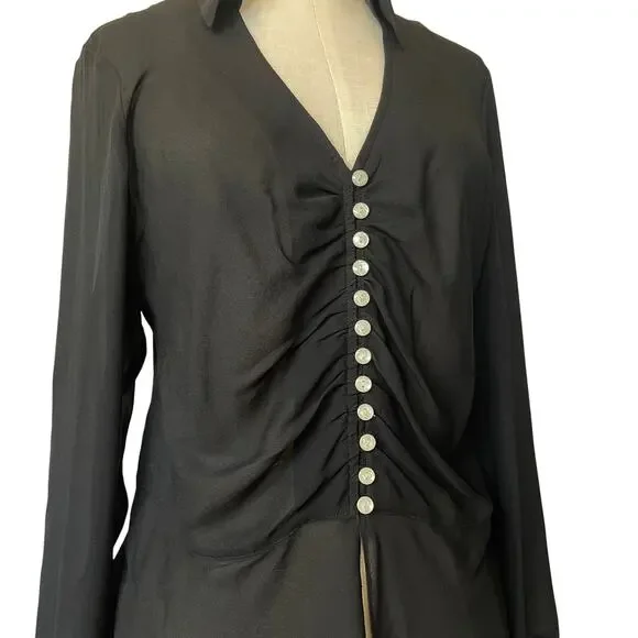 2000's Y2K top size 10 Anne Klein black sheer button up silk whimsigoth witchy - Picture 6 of 8
